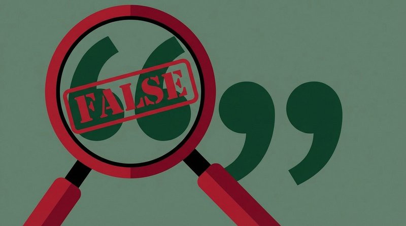 Quotation marks with a red cross through them indicating a fabricated quote