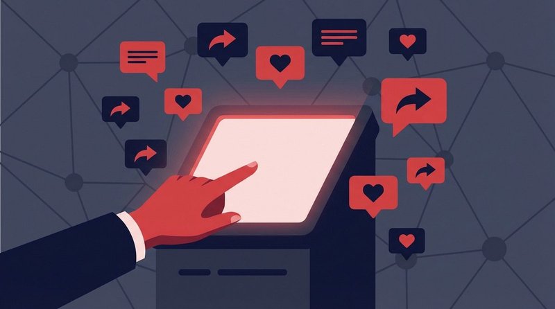 Touchscreen voting machine interface with a hand pointing at the screen